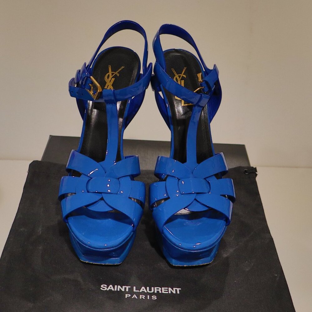 Saint Laurent Paris Blue Buckle Heels - Size 37.5 Excellent Condition IN BOX!